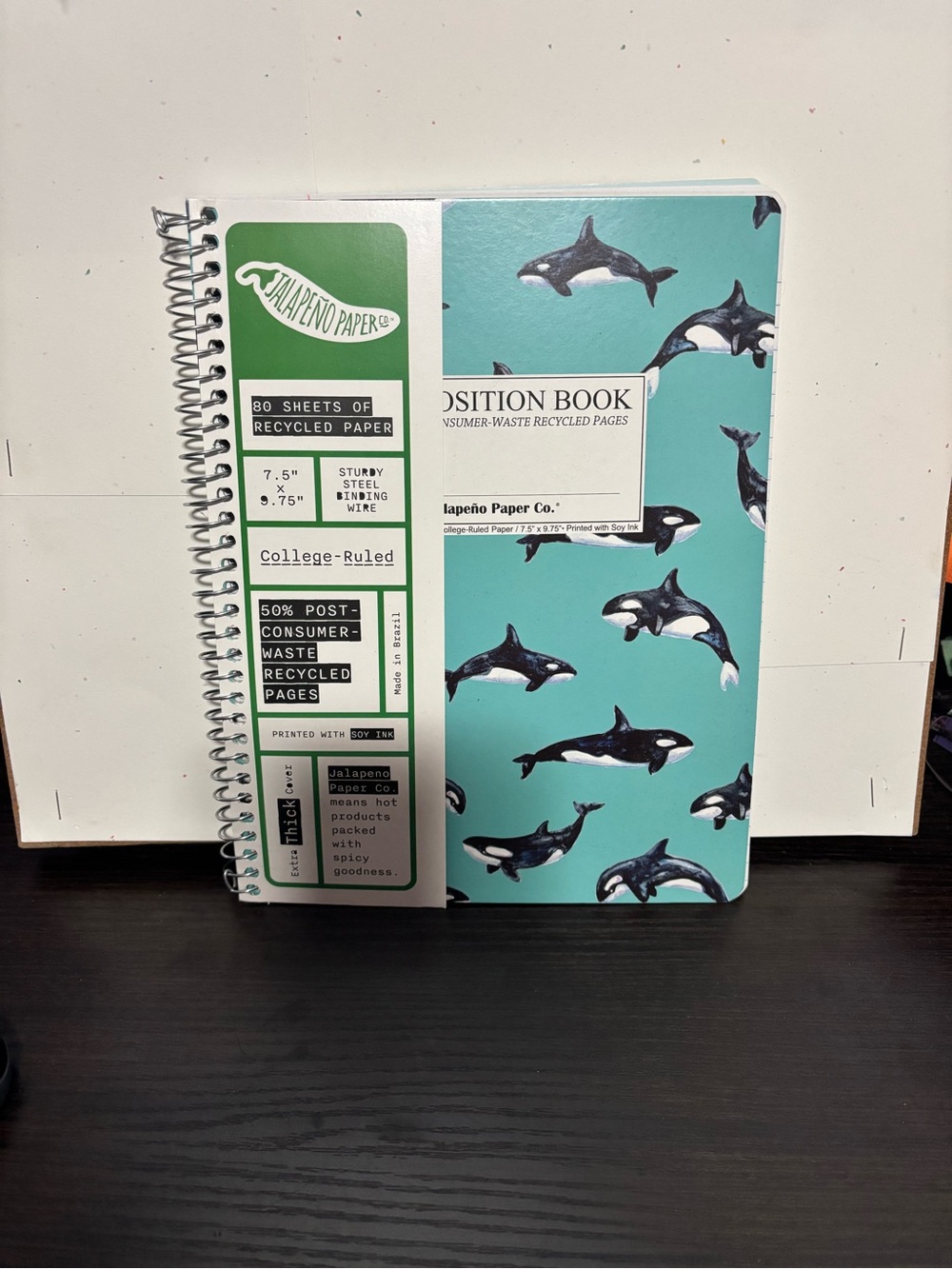 Orca whale lined composition college ruled  notebook